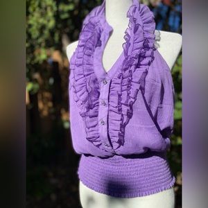 Primadonna Purple Ruffle Halter Top Size L
